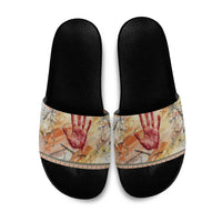 Native American Red Handprint Slide Sandals Watercolor Paint Splash and Brave Horse Art - Wonder Print Shop