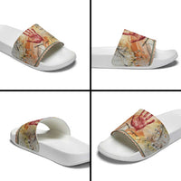 Native American Red Handprint Slide Sandals Watercolor Paint Splash and Brave Horse Art - Wonder Print Shop