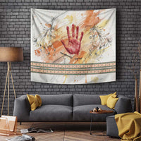 Native American Red Handprint Tapestry Watercolor Paint Splash and Brave Horse Art - Wonder Print Shop