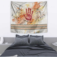 Native American Red Handprint Tapestry Watercolor Paint Splash and Brave Horse Art - Wonder Print Shop