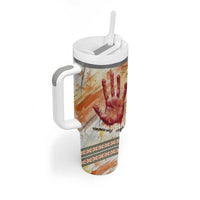 Native American Red Handprint Tumbler With Handle Watercolor Paint Splash and Brave Horse Art - Wonder Print Shop