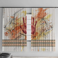 Native American Red Handprint Window Curtain Watercolor Paint Splash and Brave Horse Art - Wonder Print Shop