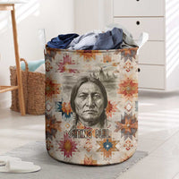 Sitting Bull Portrait Laundry Basket Native American Tipi with Feathers and Spears Indigenous Pride - Wonder Print Shop