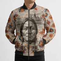 Sitting Bull Portrait Bomber Puffer Jacket Native American Tipi with Feathers and Spears Indigenous Pride - Wonder Print Shop