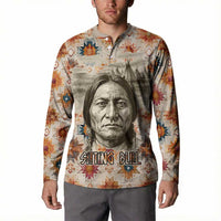 Sitting Bull Portrait Button Sweatshirt Native American Tipi with Feathers and Spears Indigenous Pride - Wonder Print Shop