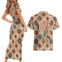 Sitting Bull Portrait Couples Matching Short Sleeve Bodycon Dress and Hawaiian Shirt Native American Tipi with Feathers and Spears Indigenous Pride - Wonder Print Shop