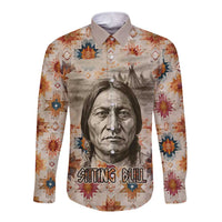 Sitting Bull Portrait Long Sleeve Button Shirt Native American Tipi with Feathers and Spears Indigenous Pride - Wonder Print Shop