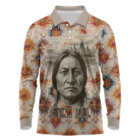 Sitting Bull Portrait Long Sleeve Polo Shirt Native American Tipi with Feathers and Spears Indigenous Pride - Wonder Print Shop