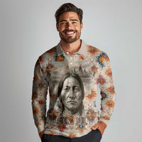 Sitting Bull Portrait Long Sleeve Polo Shirt Native American Tipi with Feathers and Spears Indigenous Pride - Wonder Print Shop