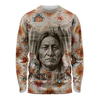 Sitting Bull Portrait Long Sleeve Shirt Native American Tipi with Feathers and Spears Indigenous Pride - Wonder Print Shop