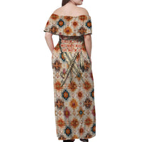 Sitting Bull Portrait Off Shoulder Maxi Dress Native American Tipi with Feathers and Spears Indigenous Pride - Wonder Print Shop