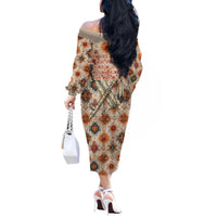Sitting Bull Portrait Off The Shoulder Long Sleeve Dress Native American Tipi with Feathers and Spears Indigenous Pride - Wonder Print Shop
