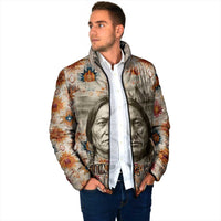 Sitting Bull Portrait Padded Jacket Native American Tipi with Feathers and Spears Indigenous Pride - Wonder Print Shop