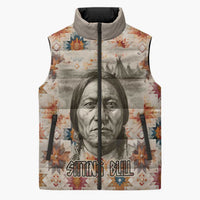 Sitting Bull Portrait Sleeveless Puffer Jacket Native American Tipi with Feathers and Spears Indigenous Pride - Wonder Print Shop