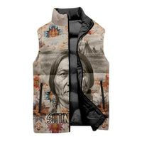 Sitting Bull Portrait Sleeveless Puffer Jacket Native American Tipi with Feathers and Spears Indigenous Pride - Wonder Print Shop