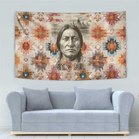 Sitting Bull Portrait Tapestry Native American Tipi with Feathers and Spears Indigenous Pride - Wonder Print Shop