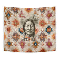 Sitting Bull Portrait Tapestry Native American Tipi with Feathers and Spears Indigenous Pride - Wonder Print Shop