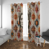 Sitting Bull Portrait Window Curtain Native American Tipi with Feathers and Spears Indigenous Pride - Wonder Print Shop