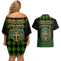 In My Veins Flows The Blood Of Irish Rebels Couples Matching Off Shoulder Short Dress and Hawaiian Shirt - Wonder Print Shop