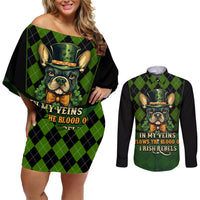 In My Veins Flows The Blood Of Irish Rebels Couples Matching Off Shoulder Short Dress and Long Sleeve Button Shirt - Wonder Print Shop