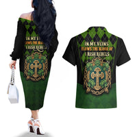 In My Veins Flows The Blood Of Irish Rebels Couples Matching Off The Shoulder Long Sleeve Dress and Hawaiian Shirt - Wonder Print Shop