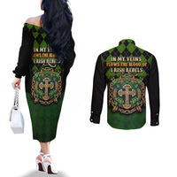 In My Veins Flows The Blood Of Irish Rebels Couples Matching Off The Shoulder Long Sleeve Dress and Long Sleeve Button Shirt