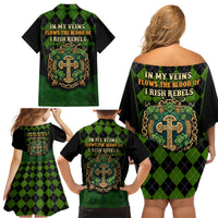 In My Veins Flows The Blood Of Irish Rebels Family Matching Off Shoulder Short Dress and Hawaiian Shirt - Wonder Print Shop