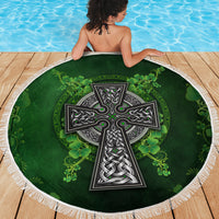 Irish Cross Mix With Shamrock Floral Beach Blanket - Wonder Print Shop