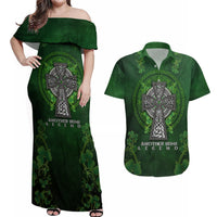 Irish Cross Mix With Shamrock Floral Couples Matching Off Shoulder Maxi Dress and Hawaiian Shirt - Wonder Print Shop