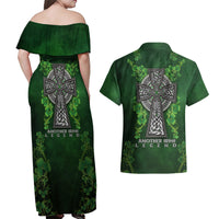 Irish Cross Mix With Shamrock Floral Couples Matching Off Shoulder Maxi Dress and Hawaiian Shirt - Wonder Print Shop