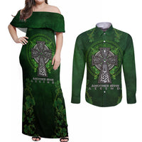 Irish Cross Mix With Shamrock Floral Couples Matching Off Shoulder Maxi Dress and Long Sleeve Button Shirt - Wonder Print Shop