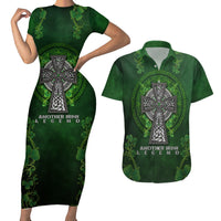Irish Cross Mix With Shamrock Floral Couples Matching Short Sleeve Bodycon Dress and Hawaiian Shirt - Wonder Print Shop