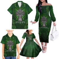 Irish Cross Mix With Shamrock Floral Family Matching Off Shoulder Long Sleeve Dress and Hawaiian Shirt - Wonder Print Shop