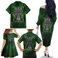 Irish Cross Mix With Shamrock Floral Family Matching Off Shoulder Long Sleeve Dress and Hawaiian Shirt - Wonder Print Shop