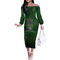 Irish Cross Mix With Shamrock Floral Family Matching Off Shoulder Long Sleeve Dress and Hawaiian Shirt - Wonder Print Shop
