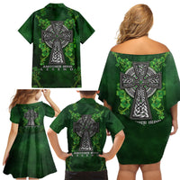 Irish Cross Mix With Shamrock Floral Family Matching Off Shoulder Short Dress and Hawaiian Shirt - Wonder Print Shop