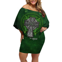 Irish Cross Mix With Shamrock Floral Family Matching Off Shoulder Short Dress and Hawaiian Shirt - Wonder Print Shop