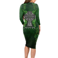 Irish Cross Mix With Shamrock Floral Long Sleeve Bodycon Dress - Wonder Print Shop