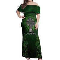 Irish Cross Mix With Shamrock Floral Off Shoulder Maxi Dress - Wonder Print Shop