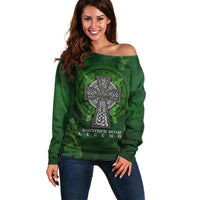 Irish Cross Mix With Shamrock Floral Off Shoulder Sweater - Wonder Print Shop