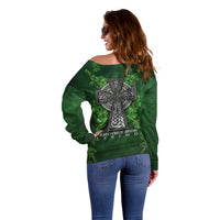 Irish Cross Mix With Shamrock Floral Off Shoulder Sweater - Wonder Print Shop