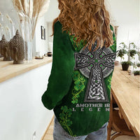 Irish Cross Mix With Shamrock Floral Women Casual Shirt - Wonder Print Shop