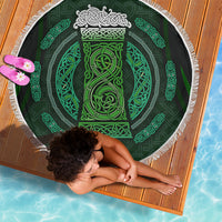 Beer Cup Pattern And Celtic Circle Green Beach Blanket - Wonder Print Shop