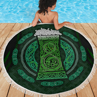 Beer Cup Pattern And Celtic Circle Green Beach Blanket - Wonder Print Shop