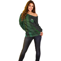 Beer Cup Pattern And Celtic Circle Green Off Shoulder Sweater - Wonder Print Shop