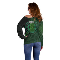 Beer Cup Pattern And Celtic Circle Green Off Shoulder Sweater - Wonder Print Shop