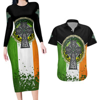 Irish Cross Mix With Shamrock Floral And Flag Couples Matching Long Sleeve Bodycon Dress and Hawaiian Shirt - Wonder Print Shop