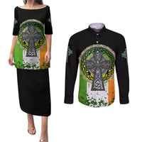 Irish Cross Mix With Shamrock Floral And Flag Couples Matching Puletasi and Long Sleeve Button Shirt - Wonder Print Shop
