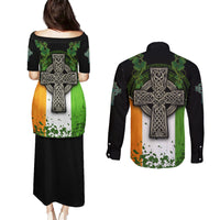 Irish Cross Mix With Shamrock Floral And Flag Couples Matching Puletasi and Long Sleeve Button Shirt - Wonder Print Shop