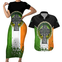 Irish Cross Mix With Shamrock Floral And Flag Couples Matching Short Sleeve Bodycon Dress and Hawaiian Shirt - Wonder Print Shop